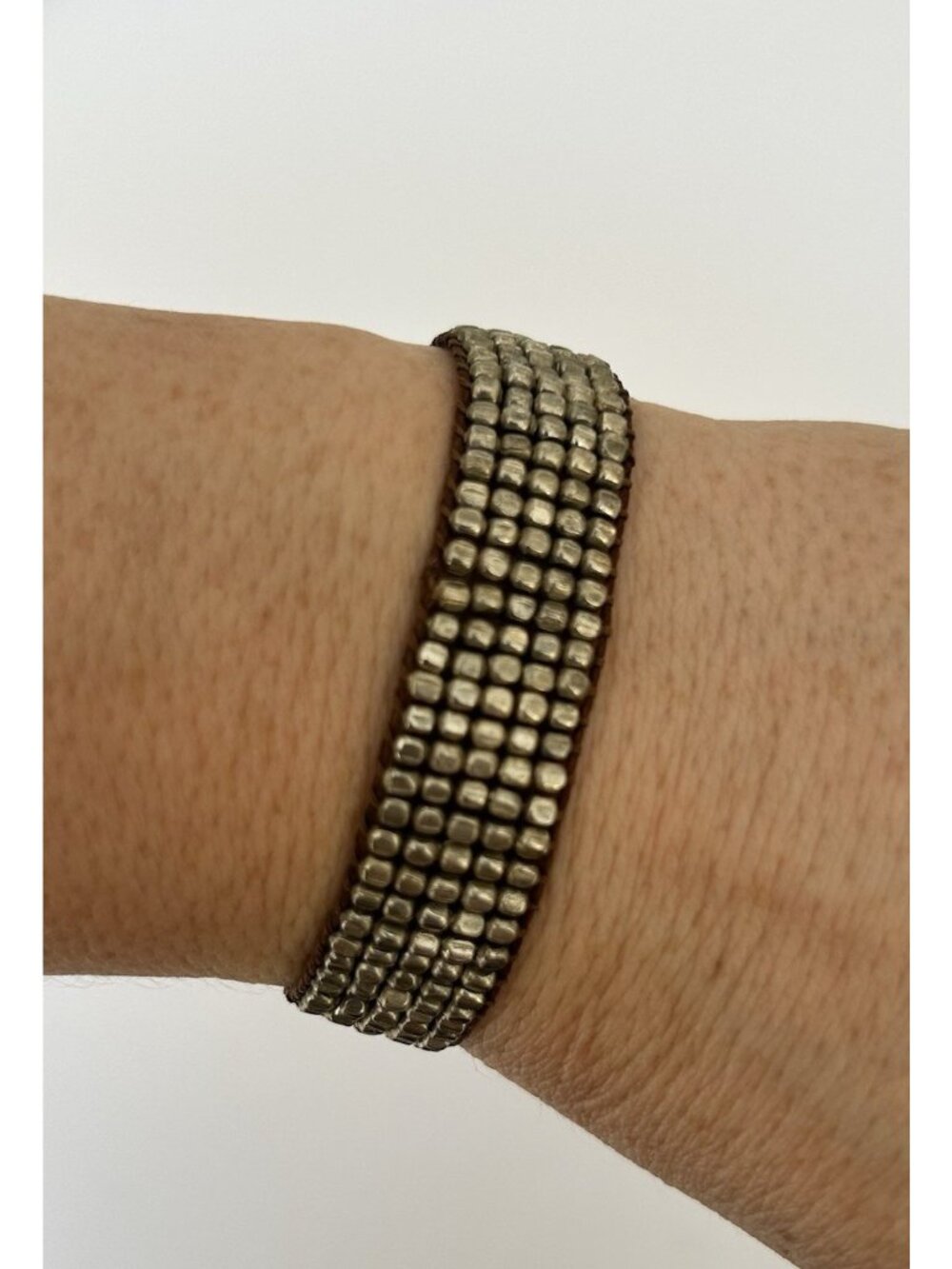 Beaded Flex Cuff Bracelet Silvertone Artisan Adjustable Jewelry Boho Festival